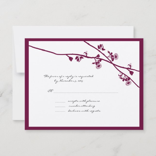 Plum Wild Flower Branches Wedding RSVP Card (Front)