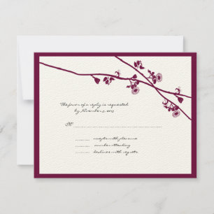 Plum Wild Flower Branches Wedding RSVP Card