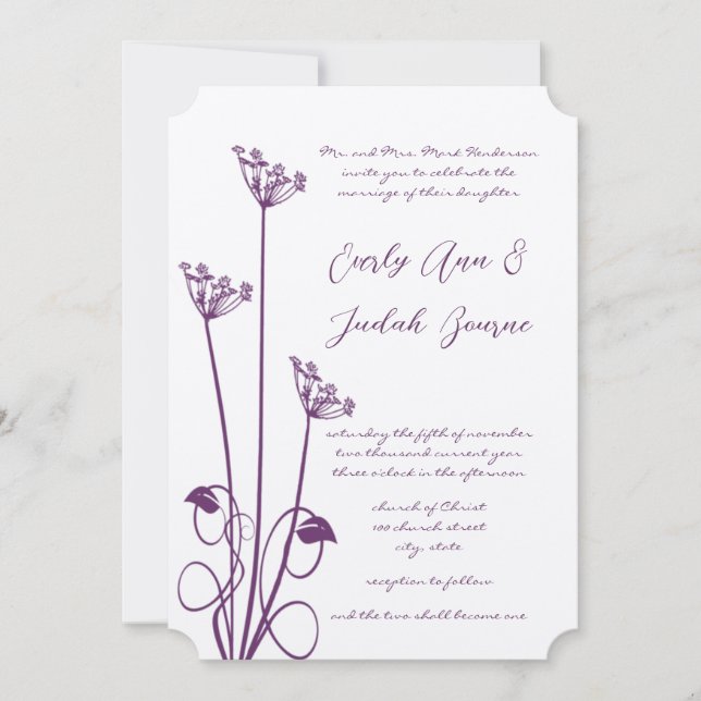 Plum Wild Flower Swirl Wedding Invitation (Front)