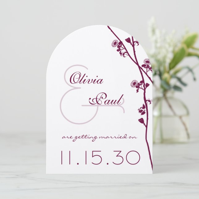 Plum Wildflower Branch Wedding Save the Date Invitation (Standing Front)