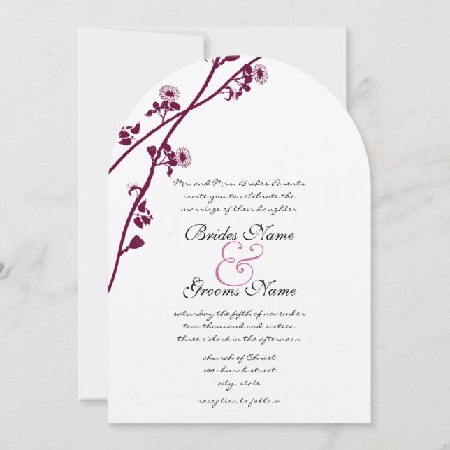 Plum Wildflower Branches Wedding Invitation (Front)