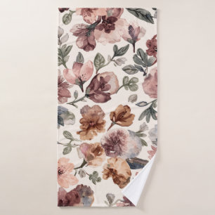 Plum Wildflower Watercolor Moody Botanical Garden Bath Towel