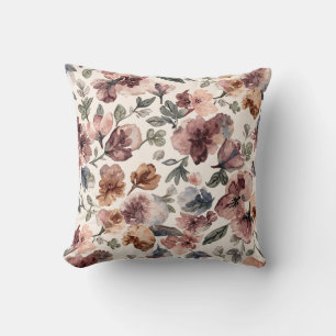 Plum Wildflower Watercolor Moody Botanical Garden Cushion
