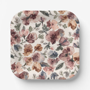 Plum Wildflower Watercolor Moody Botanical Garden Paper Plate