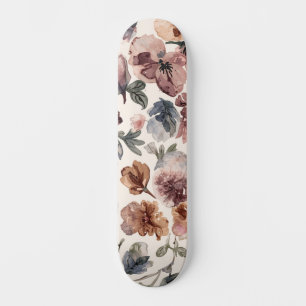Plum Wildflower Watercolor Moody Botanical Garden Skateboard