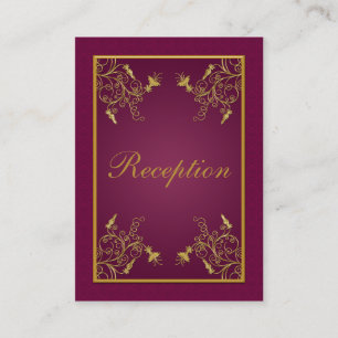 Plum Wine and Gold Floral Damask Enclosure Card