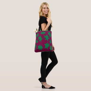 PLUM WINE COLOR GREEN STARS CHRISTMAS TOTE BAG
