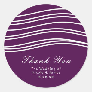Plum Wine Purple & White Wave Chic Modern Wedding Classic Round Sticker