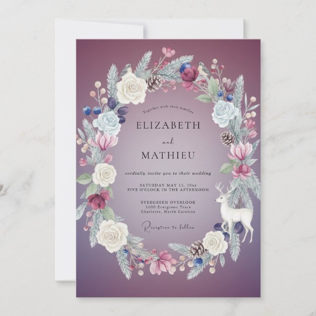 Plum Wintry Blossom Wedding Invitation (Front)