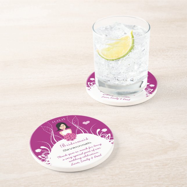 Plum with Black Hair Side Part Bridesmaid Coaster (Side)