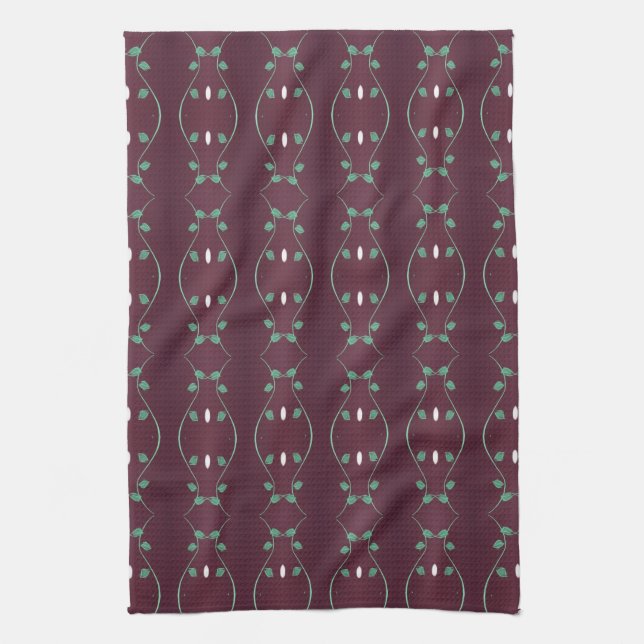 Plum With Green Leaf Detail Hand Towel (Vertical)