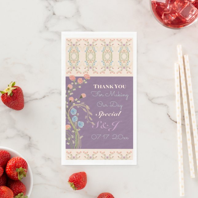 Plum With Pastel Artsy Floral Patterned Napkin (Insitu)