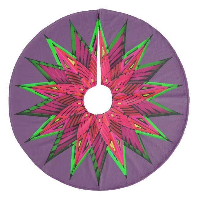 Plum Wonderful Poinsettia WOW Fleece Tree Skirt (Front)