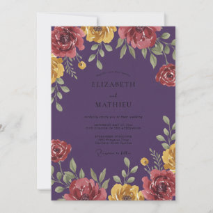 Plum Yellow Blossom Wedding Invitation