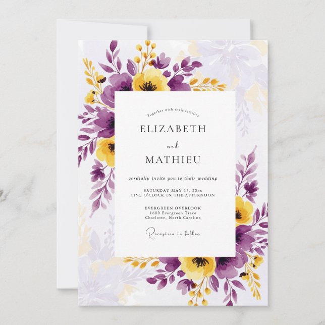 Plum Yellow Effervescent Summer Wedding Invitation (Front)