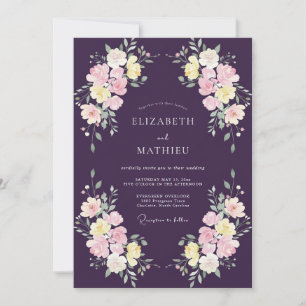 Plum Yellow Wildflower Wedding Invitation