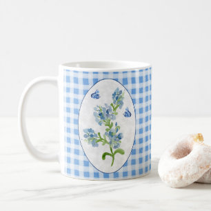 Plumbago Flowers and Butterflies on Blue Gingham Coffee Mug