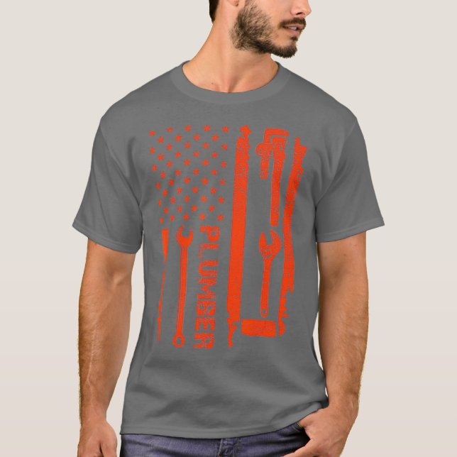 Plumber American Flag Plumbing Tools T-Shirt (Front)