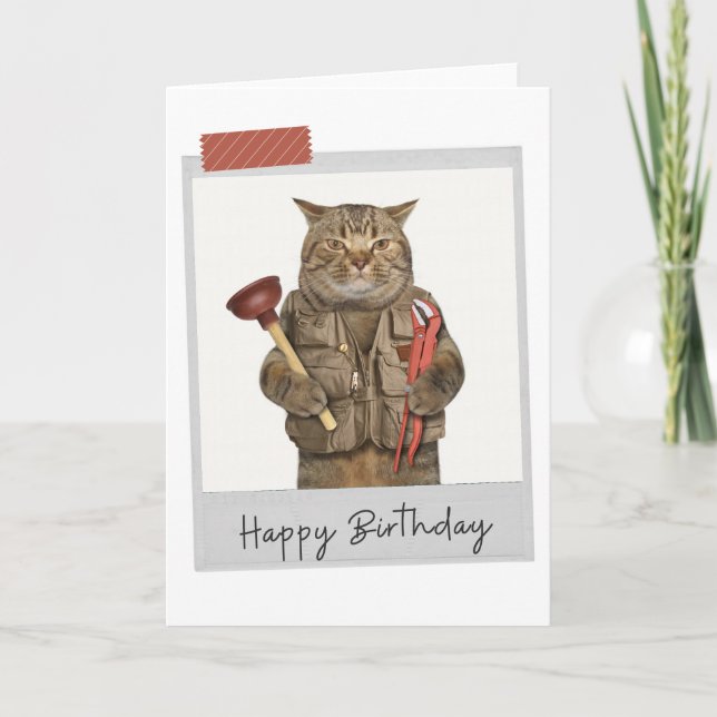Plumber Cat Funny Birthday Card (Front)