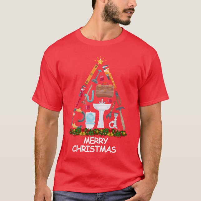 Plumber Christmasree Merry Christmas retro T-Shirt (Front)