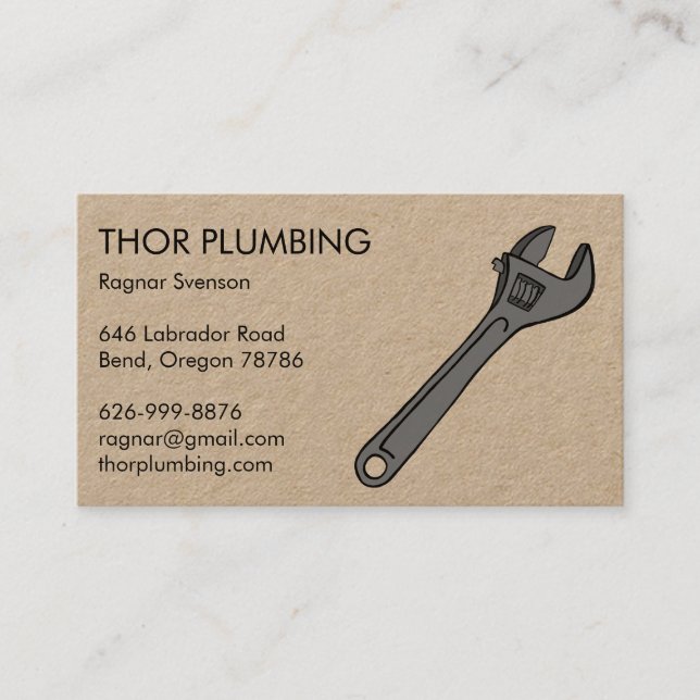 Plumber Contractor Handyman Mechanic Wrench Kraft Business Card (Front)