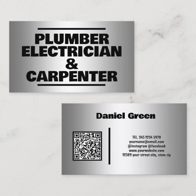 🛠️ Plumber Electrician & Carpenter Custom QR Business Card (Front/Back)
