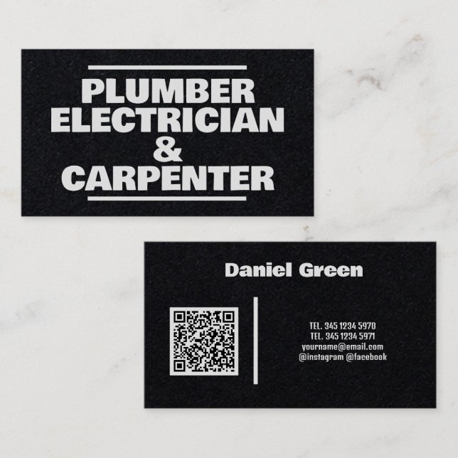 Plumber Electrician & Carpenter QR Premium Business Card (Front/Back)