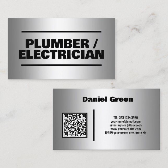 Plumber / Electrician Custom QR Business Card (Front/Back)