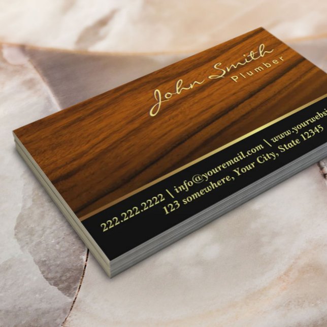Plumber Elegant Wood Professional Plumbing Business Card (Creator Uploaded)