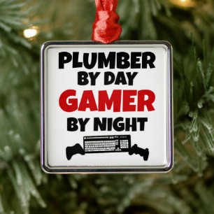 Plumber Loves Playing Video Games Metal Tree Decoration