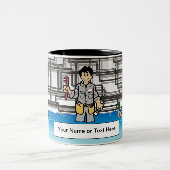 Plumber - Male Cartoon by PrintedPerfection.com Two-Tone Coffee Mug (Center)