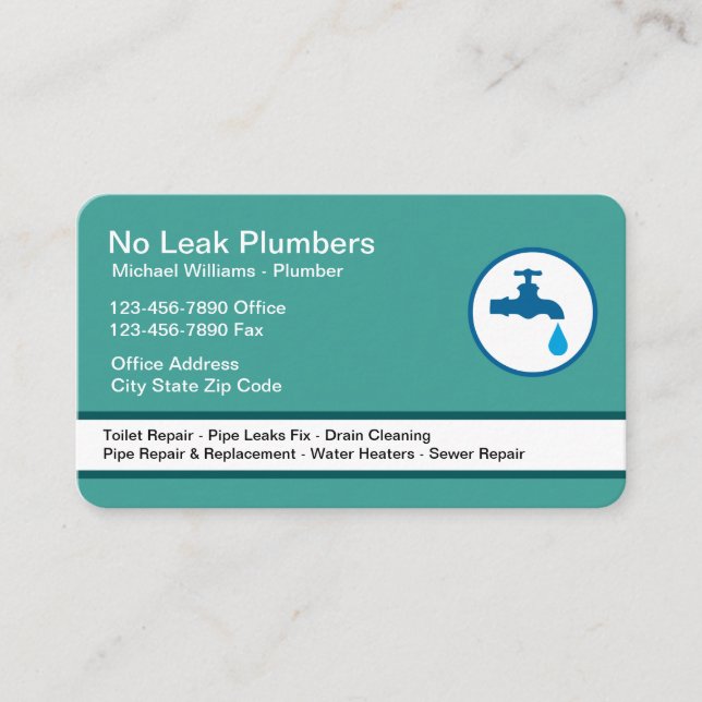 Plumber Modern Faucet Emblem Business Cards (Front)