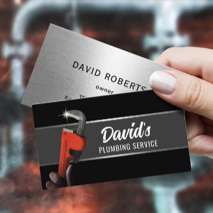 Plumber Pipe Wrench Professional Plumbing Black Business Card