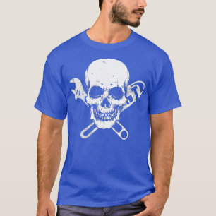 Plumber Pipefitter Wrench Skull Plumbing T-Shirt