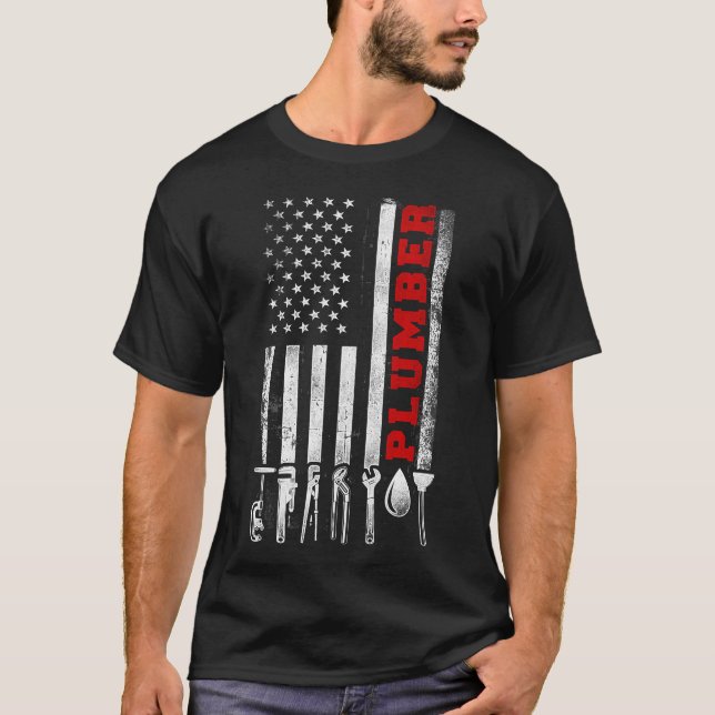 Plumber Plumber American Flag American Flag T-Shirt (Front)