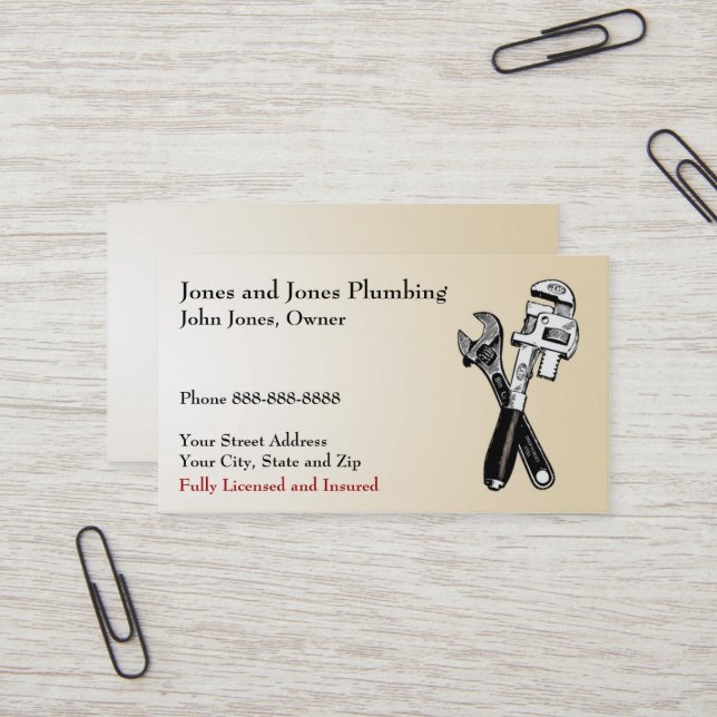 Plumber Plumbing Business Card (Front/Back In Situ)