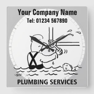 Plumber, Plumbing or Heating Services Square Wall Clock