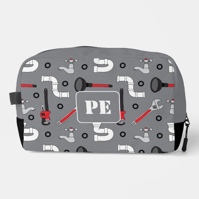 Plumber Plumbing Pattern Monogram Personalised Dopp Kit (Front)