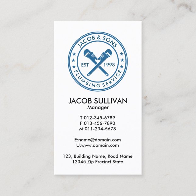 Plumber Plumbing Pipe Wrench  Business Card (Front)