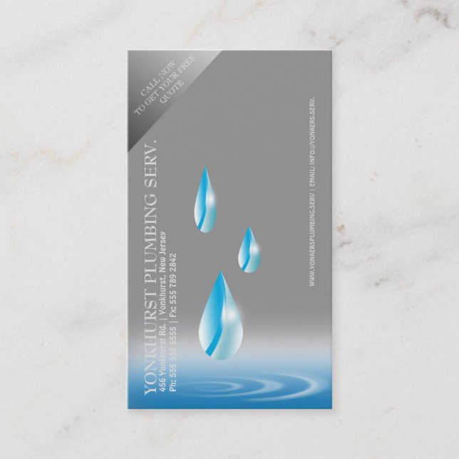 Plumber Plumbing Service Droplets Business Card (Front)