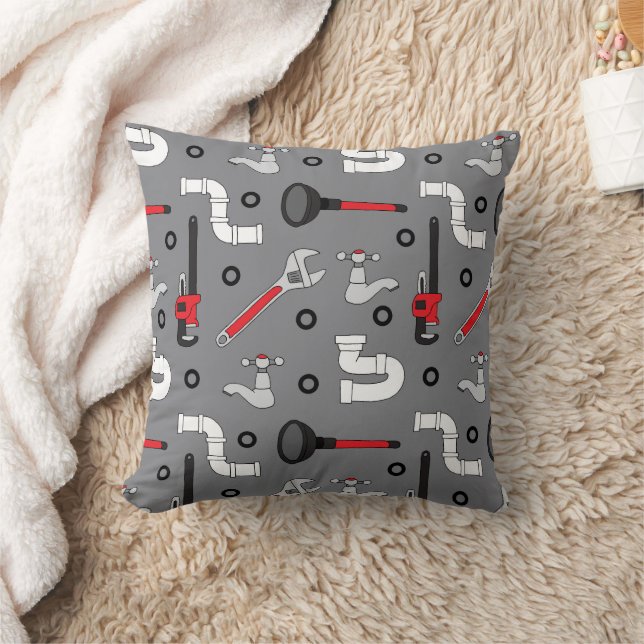 Plumber Plumbing Tool Patterned Grey Cushion (Blanket)