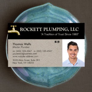 Plumber Plumbing Water Faucet Photo  Business  Card