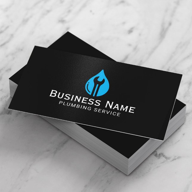 Plumber Professional Water Drop Tool Logo Black Business Card (Creator Uploaded)