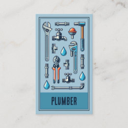 plumber repairs vintage blue tools business card