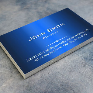 Plumber Royal Blue Metal Professional Plumbing Business Card