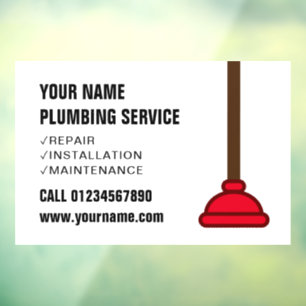 Plumber service red drain plunger business logo window cling