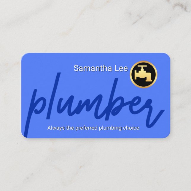 Plumber Signage In Blue Layer Business Card (Front)