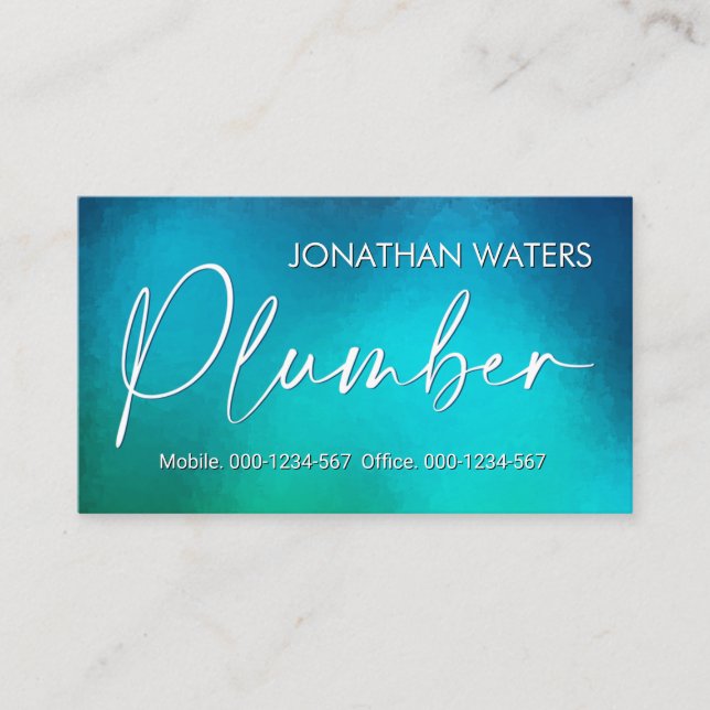 Plumber Signage In Blue Water Grunge Business Card (Front)