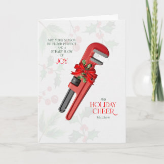 Plumber Steady Flow of Joy and Cheer with Name Holiday Card