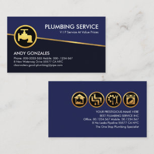 Plumber Tilting Gold Line Blue Shades Business Card
